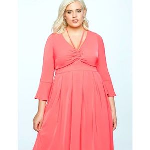 Eloquii Paradise Pink Coral Flare Sleeve Dress